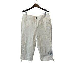 Women's Coldwater Creek White Cropped Pants Koi Fish Artsy Lagen Coastal Size 14